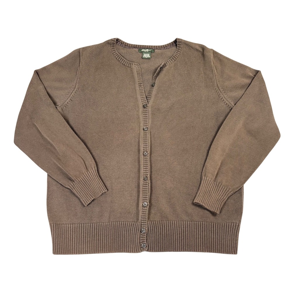 Eddie Bauer Brown Cotton Blend Button Front Crew Neck Cardigan Sweater XL